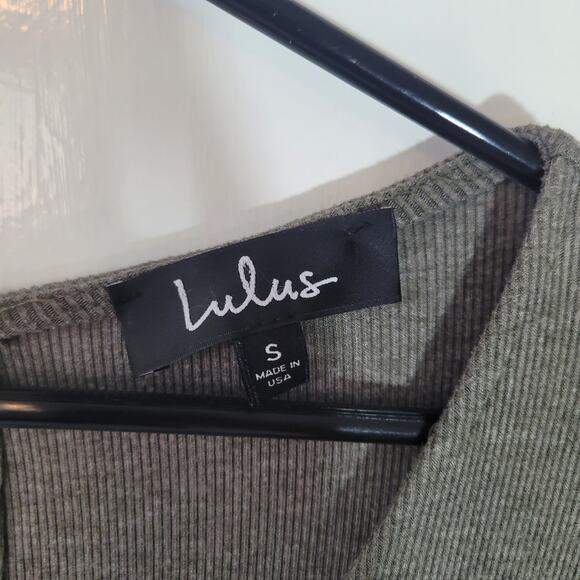 Lulus Size S Melinda Olive Green Short Sleeve Jumpsuit Ribbed Elastic Waist Tie - Picture 5 of 13